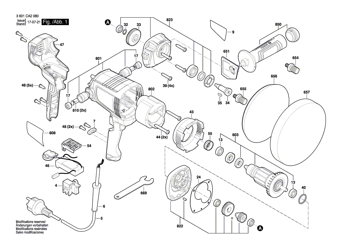 для угловой полировальной машины Bosch GPO 950 230 V 3601CA2020, деталировка 1