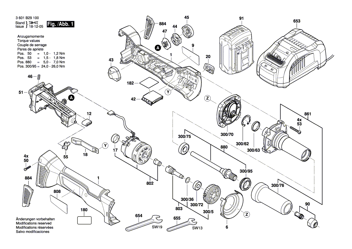 для штифтового модуля Bosch GGS 18V-23LC 18 V 3601B29100, деталировка 1