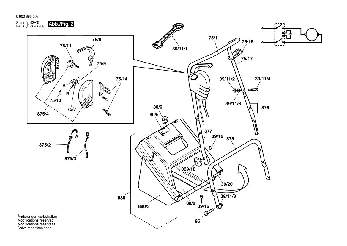 для газонокосилки Bosch AMR 30 230 V 0600895003, деталировка 2