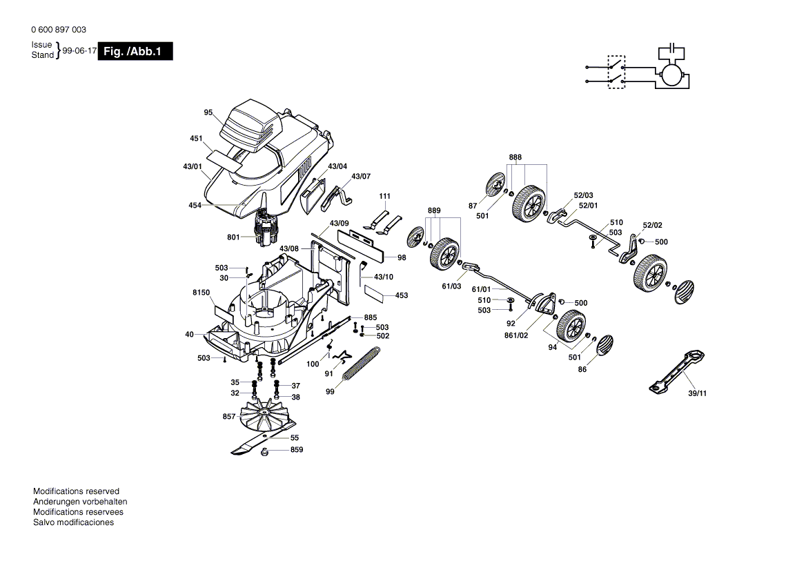 для газонокосилки Bosch ARM 32 230 V 0600897003, деталировка 1