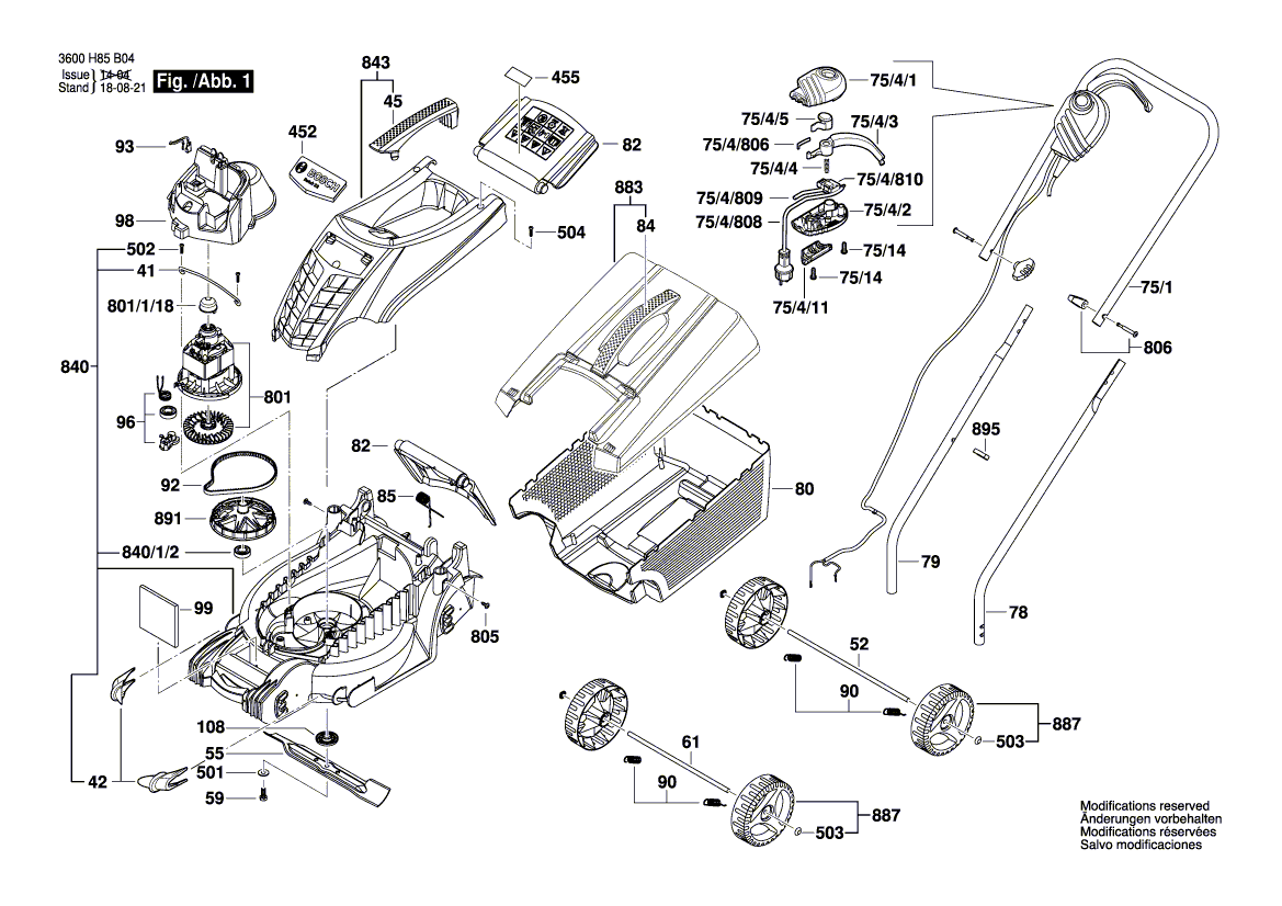 для газонокосилки Bosch ARM 32 230 V 3600H85B06, деталировка 1