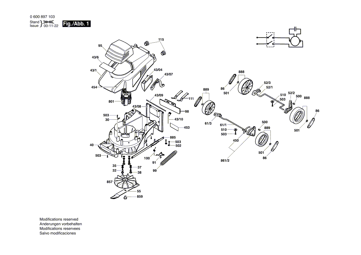 для газонокосилки Bosch ARM 32 E 230 V 0600897103, деталировка 1