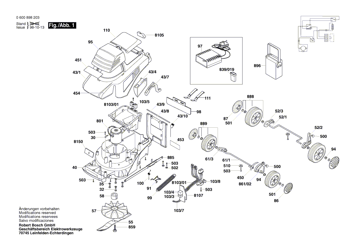 для газонокосилки Bosch ARM 32-17 ACCU 230 V 0600898203, деталировка 1