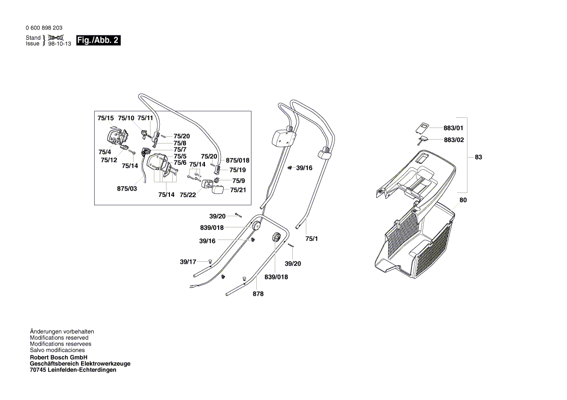 для газонокосилки Bosch ARM 32-17 ACCU 230 V 0600898203, деталировка 2