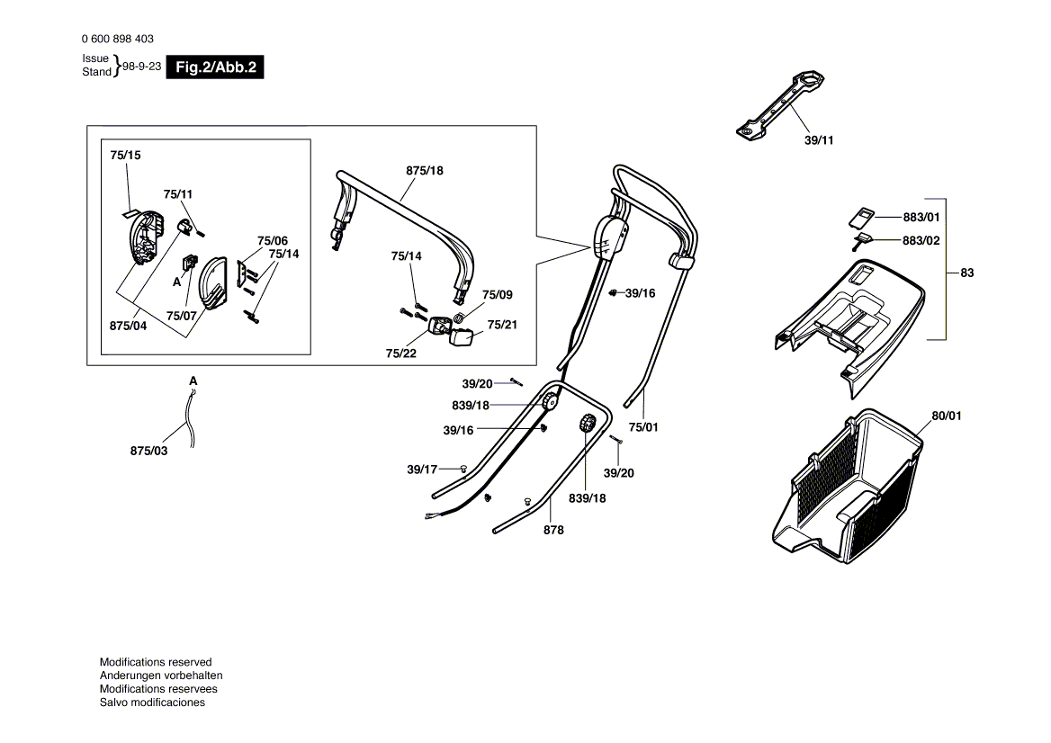 для газонокосилки Bosch ARM 32-17 ACCU 230 V 0600898403, деталировка 2