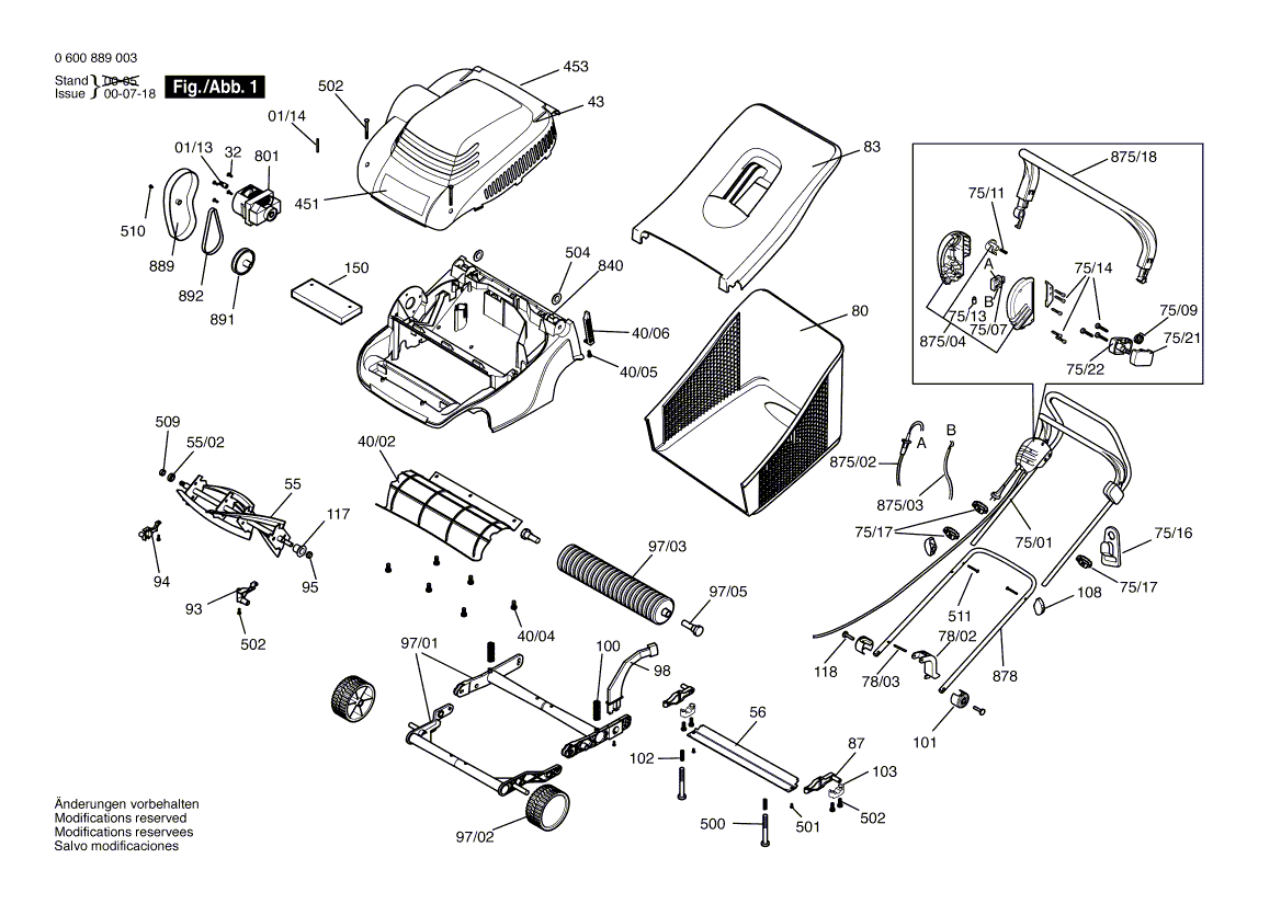 для газонокосилки Bosch ASM 32 230 V 0600889003, деталировка 1