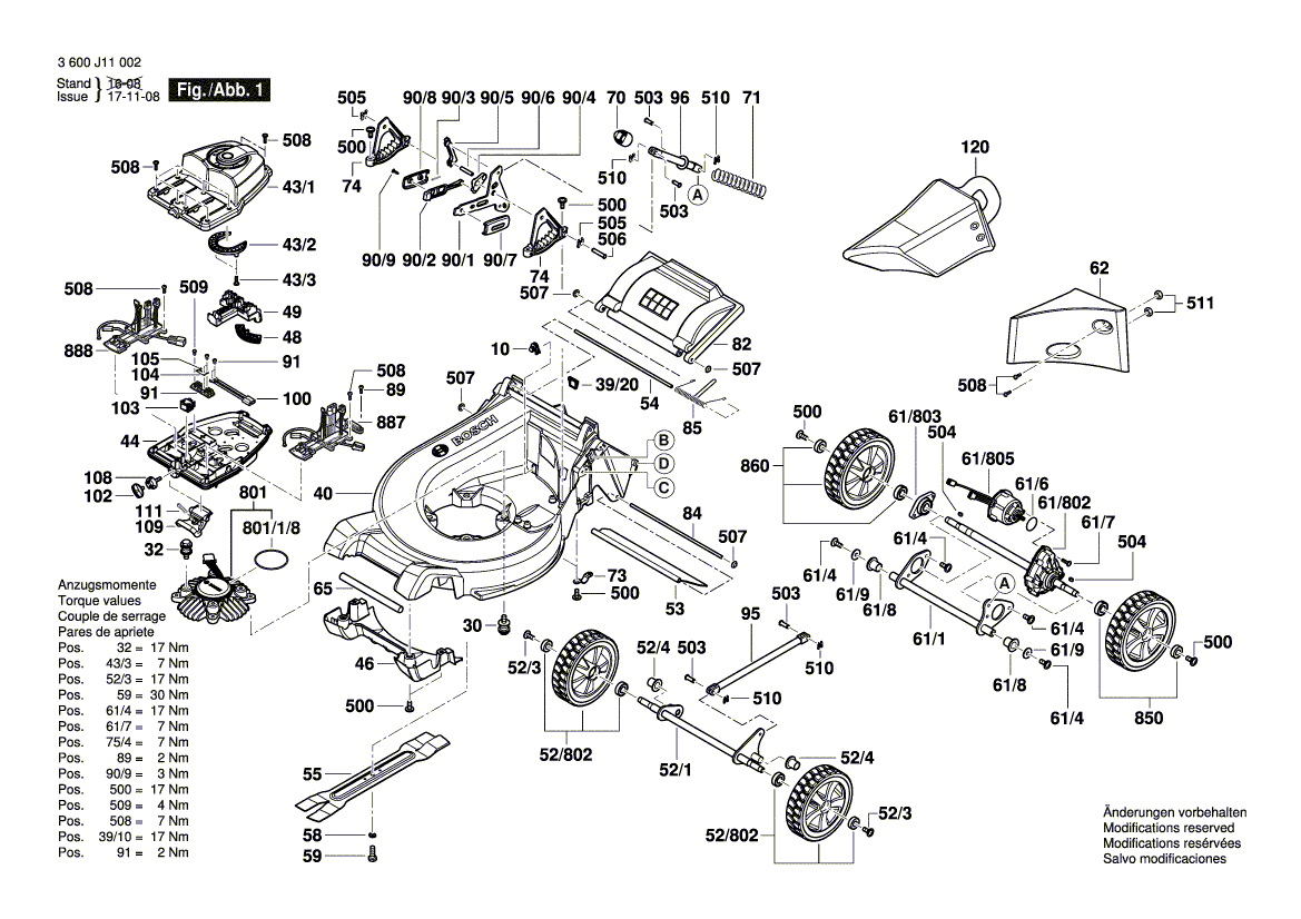 для газонокосилки Bosch GRA 48 230 V 3600J11003, деталировка 1