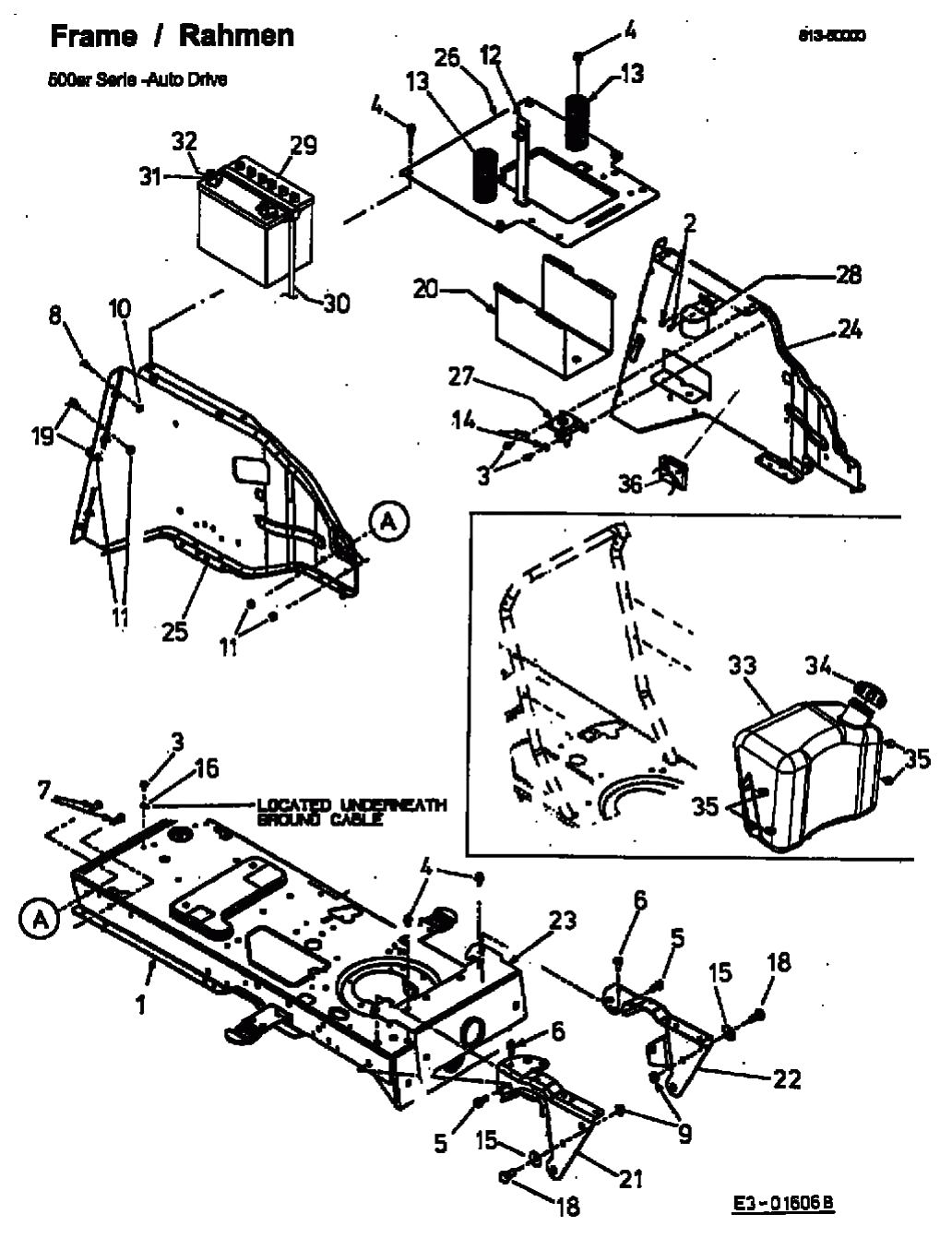 MTD Артикул 13AA508E678 (год выпуска 2002). Аккумулятор, Frame, Fuel tank