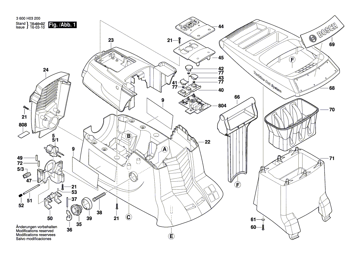 для измельчителя садового Bosch AXT 23 TC 230 V 3600H03200, деталировка 1