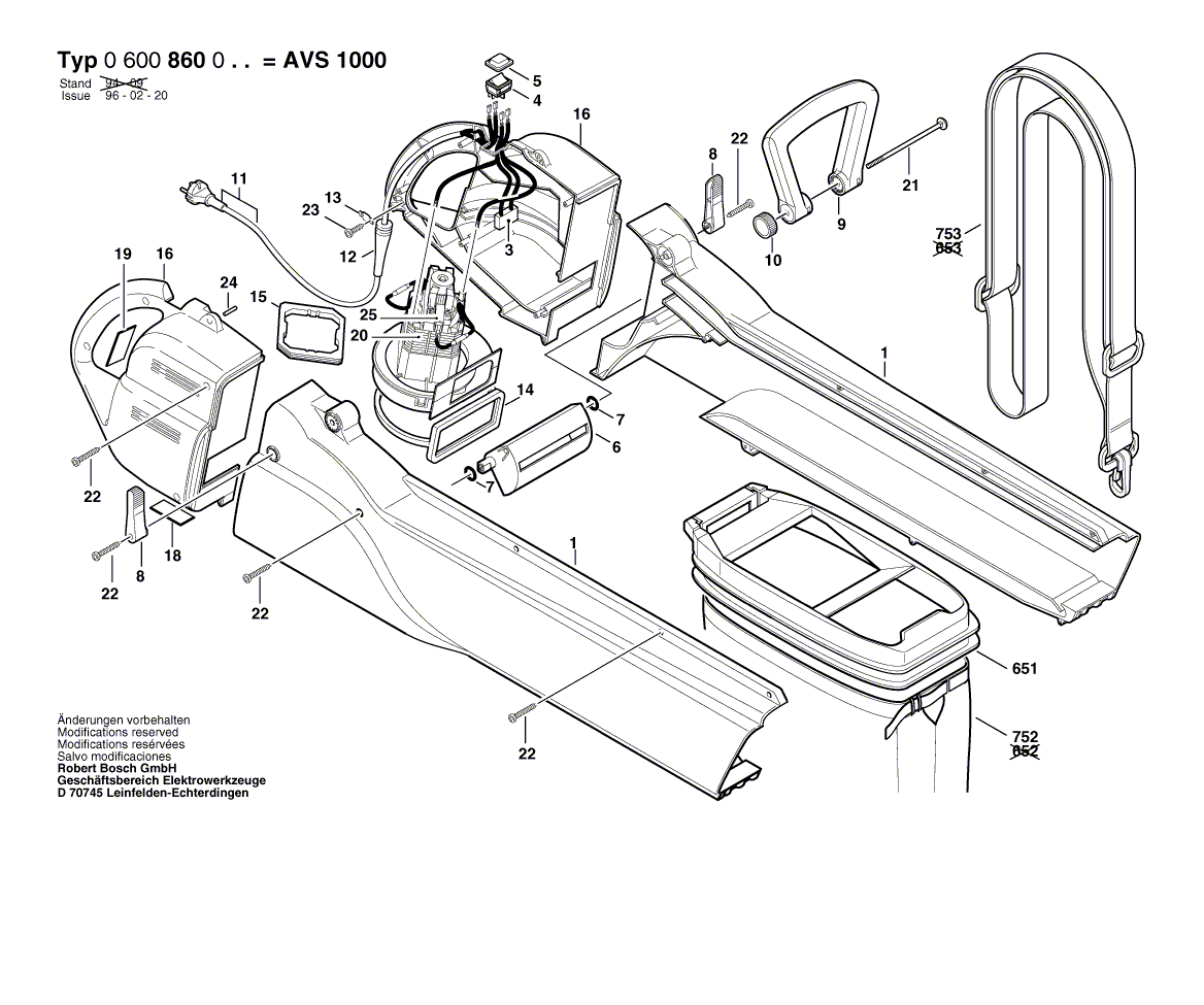 для садового пылесоса Bosch AVS 1000 230 V 0600860003, деталировка 1