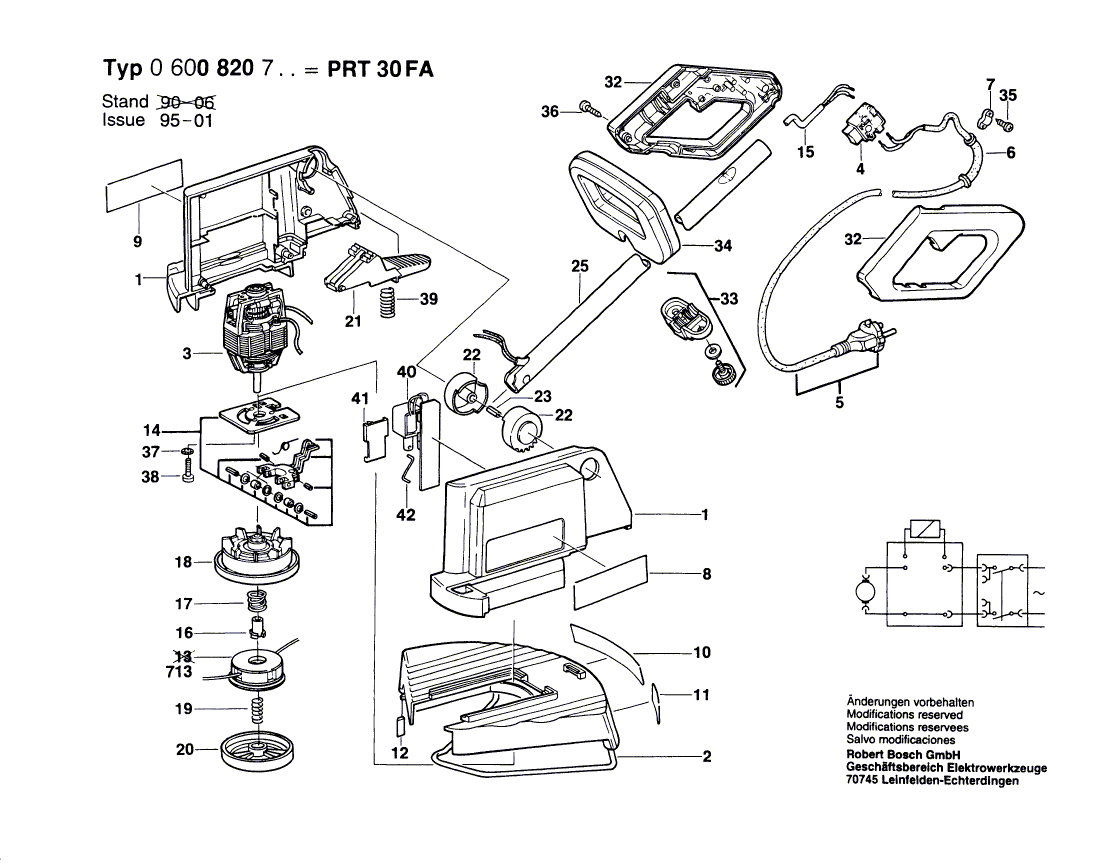 для газонного триммера Bosch PRT 30 FA 230 V 0600820703, деталировка 1