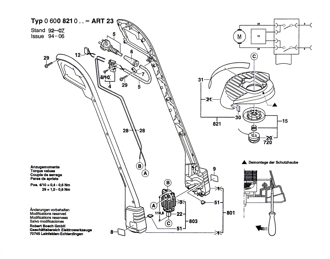 для триммера для травы Bosch ART 23 230 V 0600821003, деталировка 1