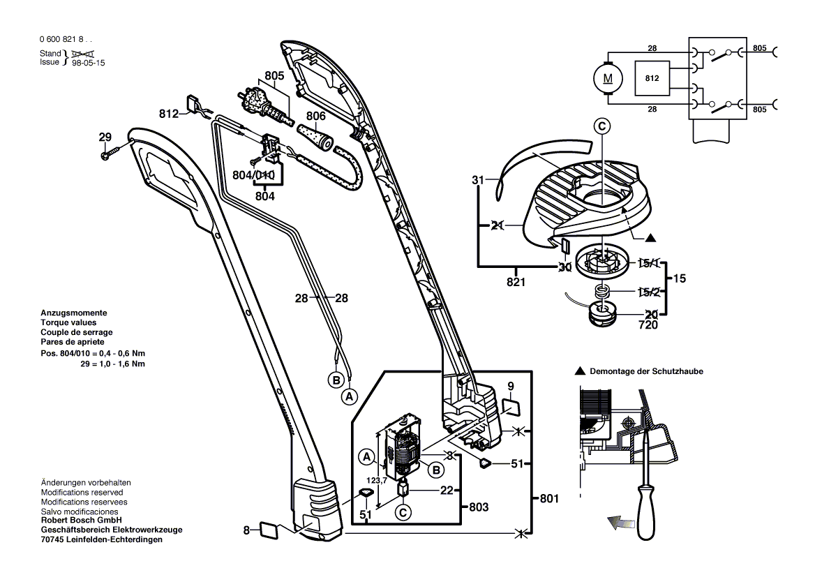 для триммера для травы Bosch ART 23 230 V 0600821803, деталировка 1