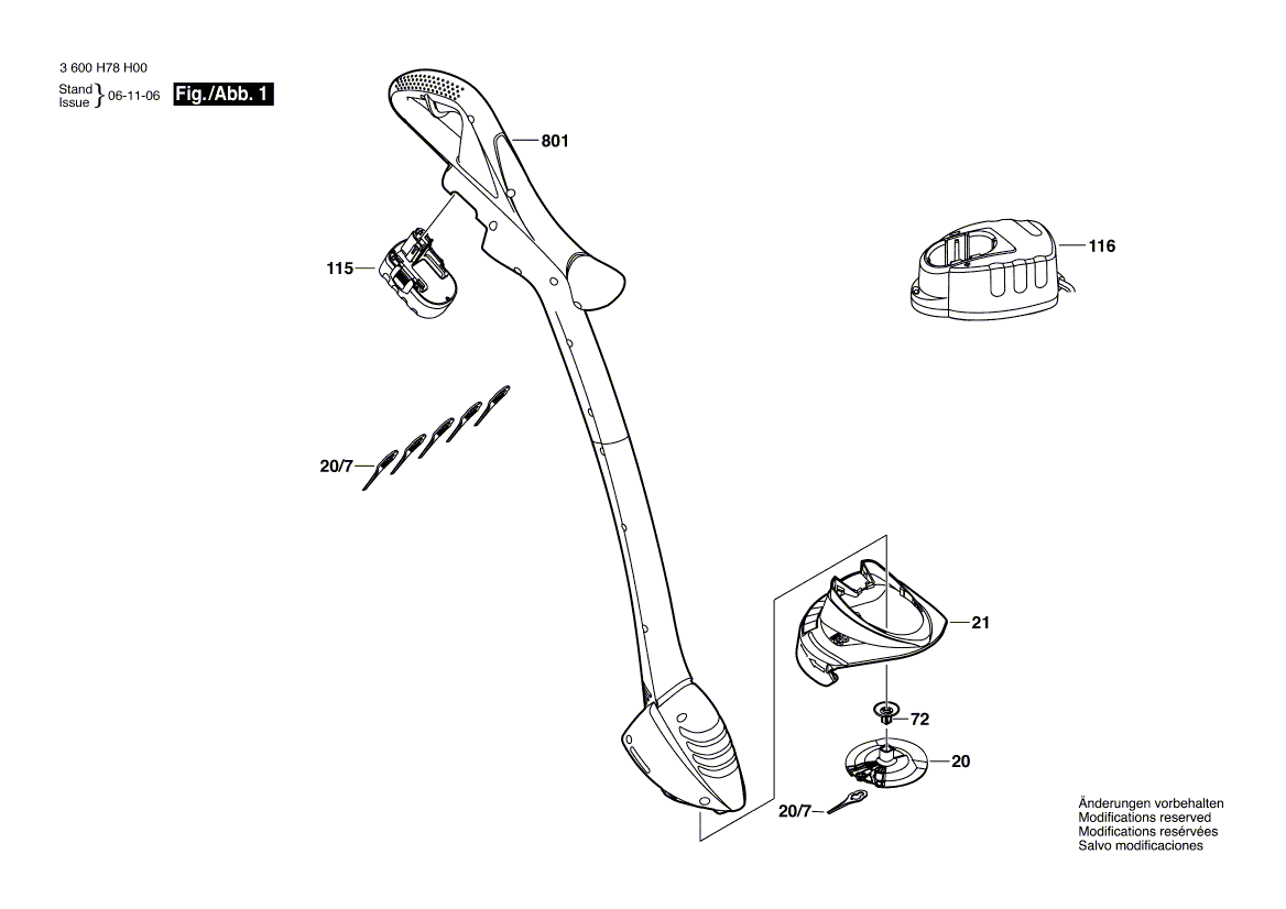 для триммера для травы Bosch ART 23 EASYTRIM ACCU 14.4 V 3600H78H00, деталировка 1