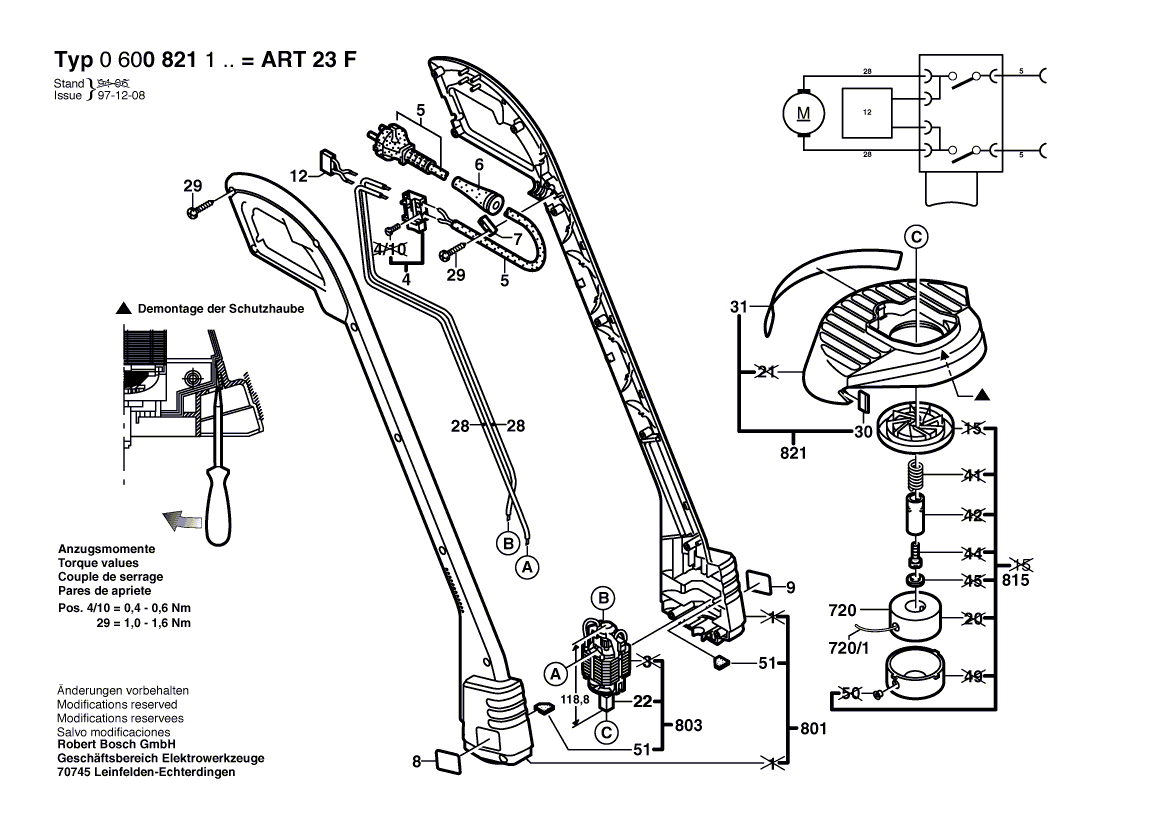 для триммера для травы Bosch ART 23 F 230 V 0600821103, деталировка 1