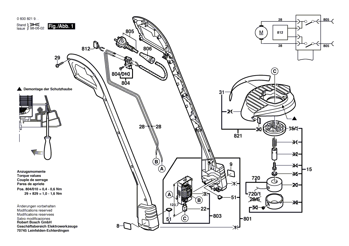 для триммера для травы Bosch ART 23 F 230 V 0600821903, деталировка 1