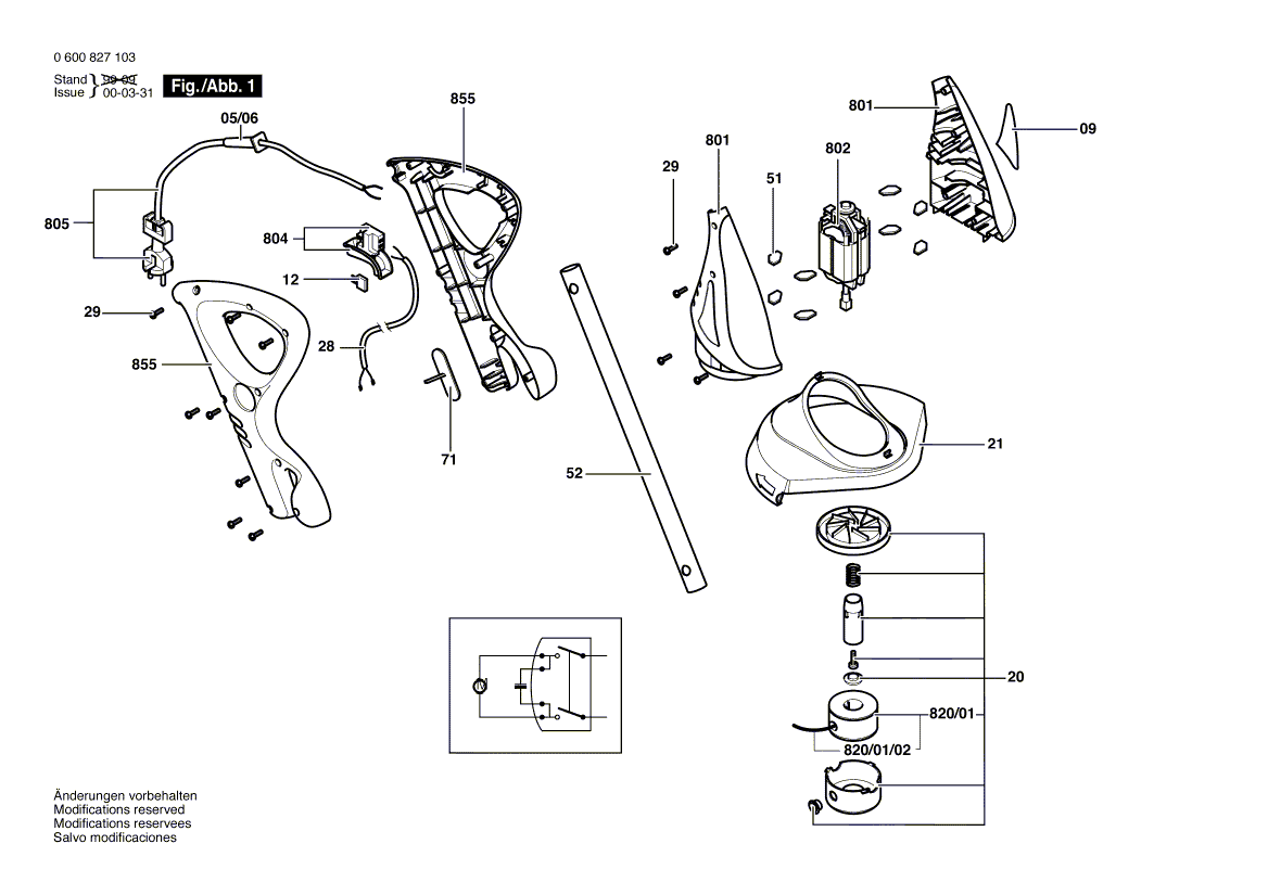 для триммера для травы Bosch ART 23 GF 230 V 0600827103, деталировка 1