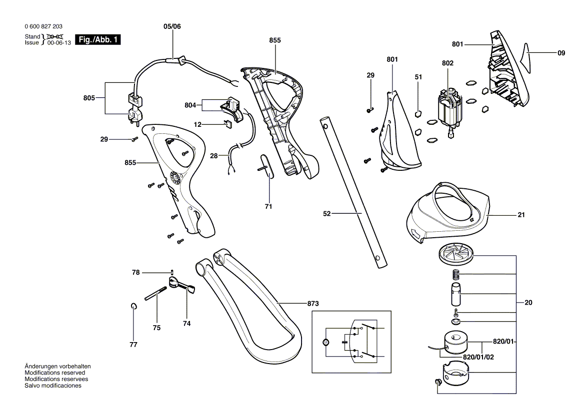 для триммера для травы Bosch ART 23 GFS 230 V 0600827203, деталировка 1