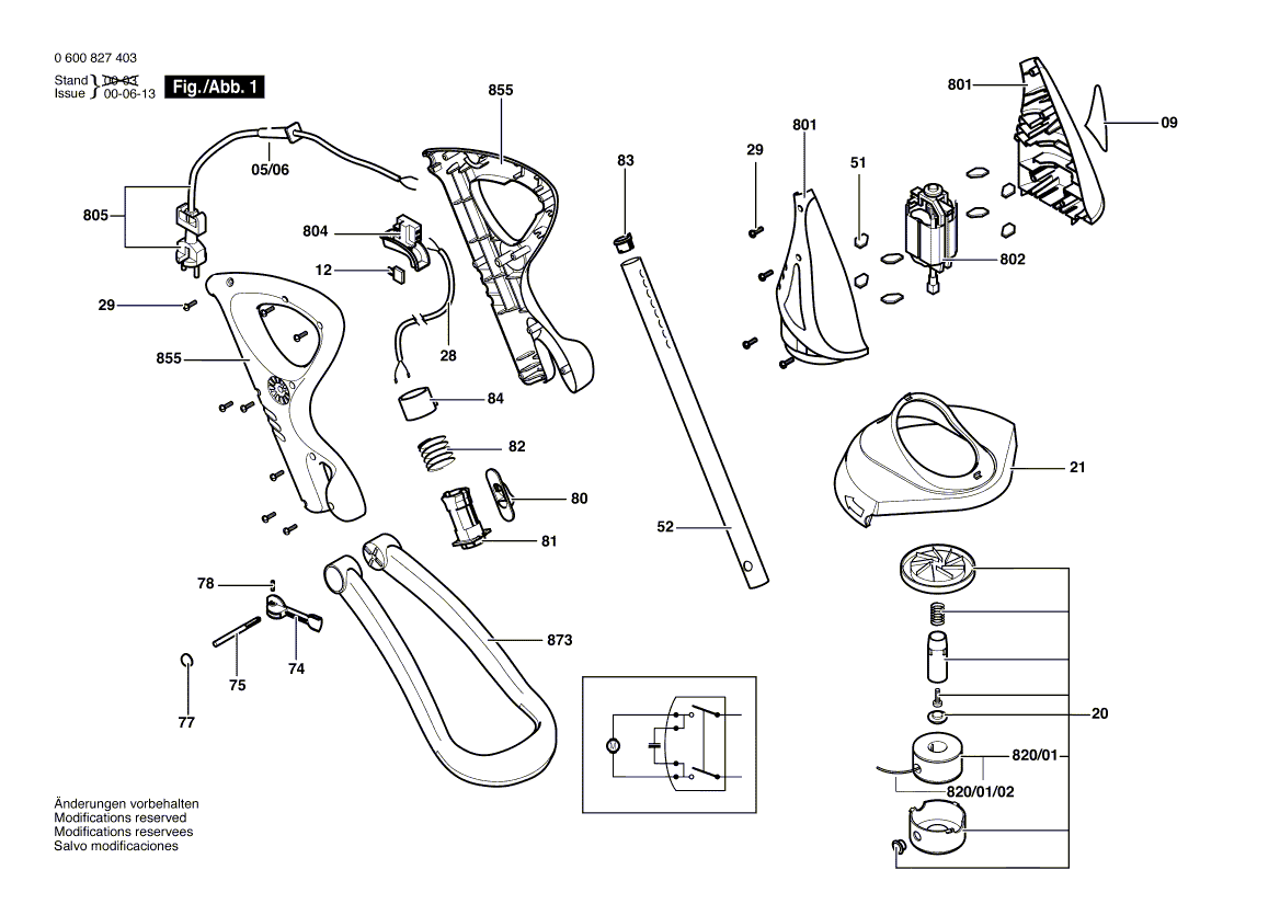 для триммера для травы Bosch ART 23 GFSV 230 V 0600827403, деталировка 1