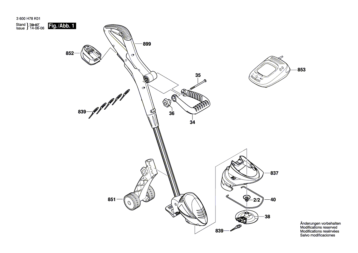 для триммера для травы Bosch ART 23 LI 14,4 14.4 V 3600H78K01, деталировка 1