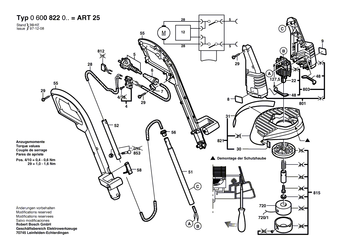 для триммера для травы Bosch ART 25 230 V 0600822003, деталировка 1