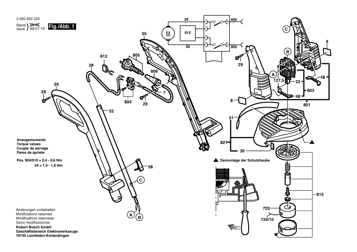 для триммера для травы Bosch ART 25 230 V 0600822203, деталировка 1