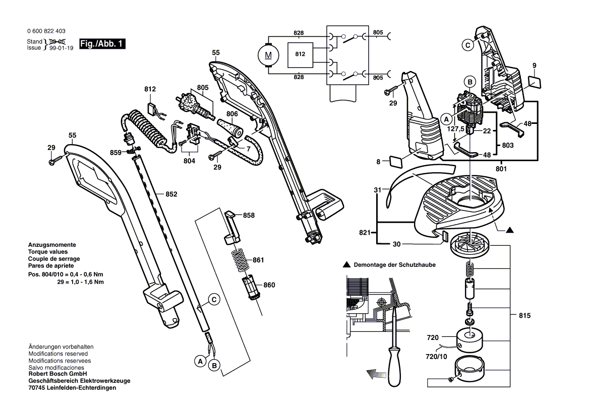 для триммера для травы Bosch ART 25 F 230 V 0600822403, деталировка 1