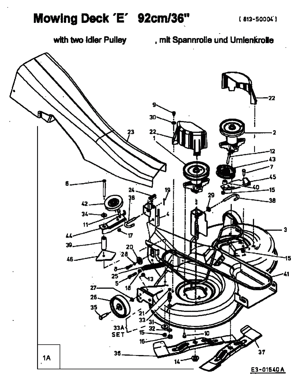 MTD Артикул 13AP518E678 (год выпуска 2002). Дека газонокосилки E, 2. Generation with two idler pulley (till 2002)