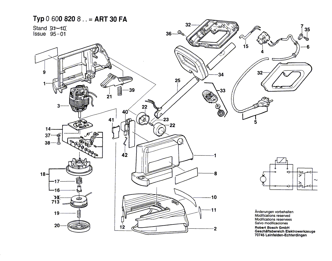 для триммера для травы Bosch ART 30 FA 230 V 0600820803, деталировка 1