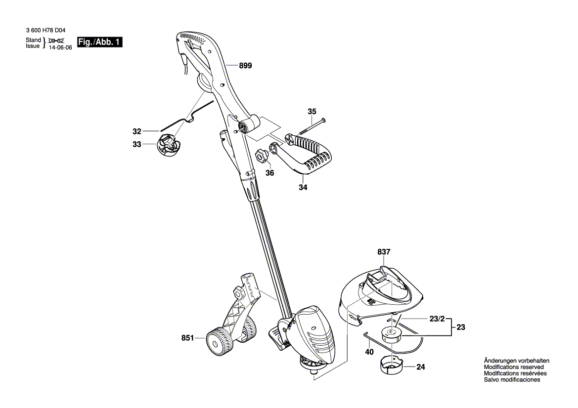 для триммера для травы Bosch ART3000 230 V 3600H78D09, деталировка 1