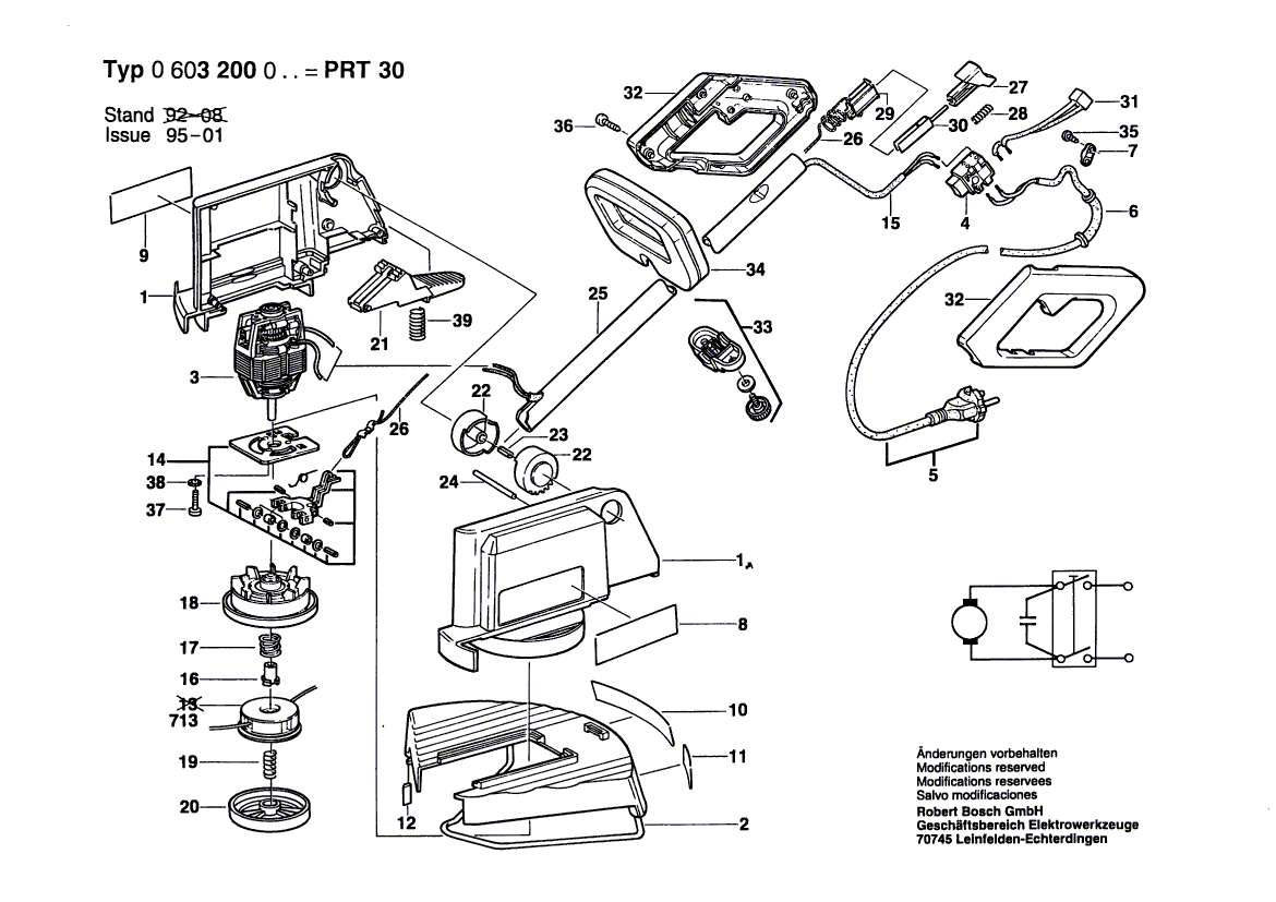 для триммера для травы Bosch PRT 30 230 V 0603200003, деталировка 1