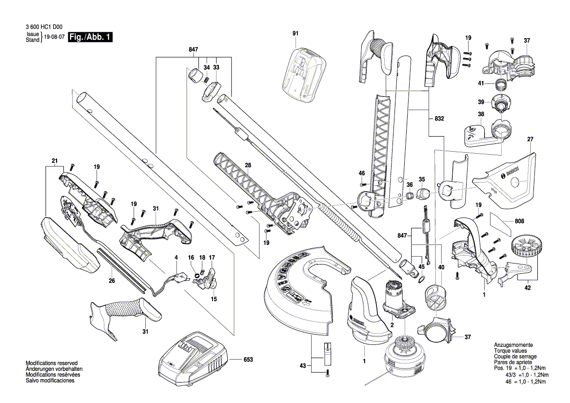 для триммера для травы Bosch UniGrassCut 18 18 V 3600HC1D00, деталировка 1