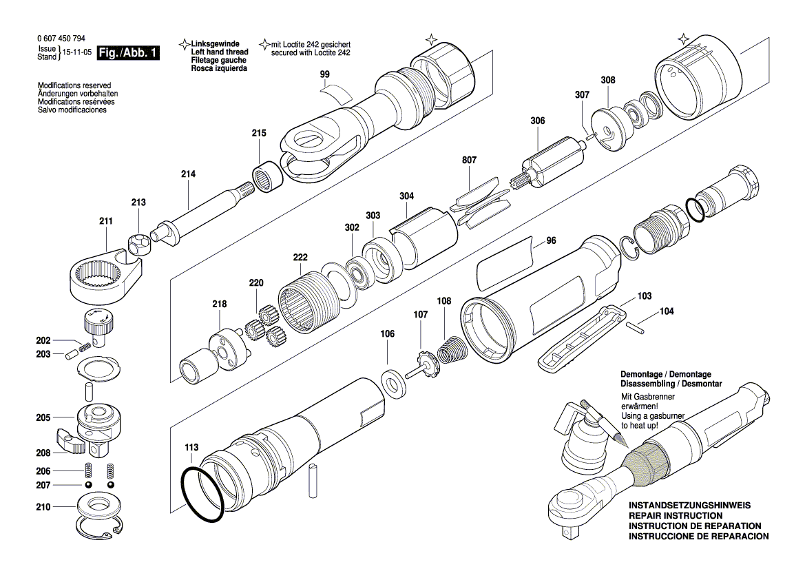 для гайковерта-трещетки Bosch 3/8" 0607450794, деталировка 1