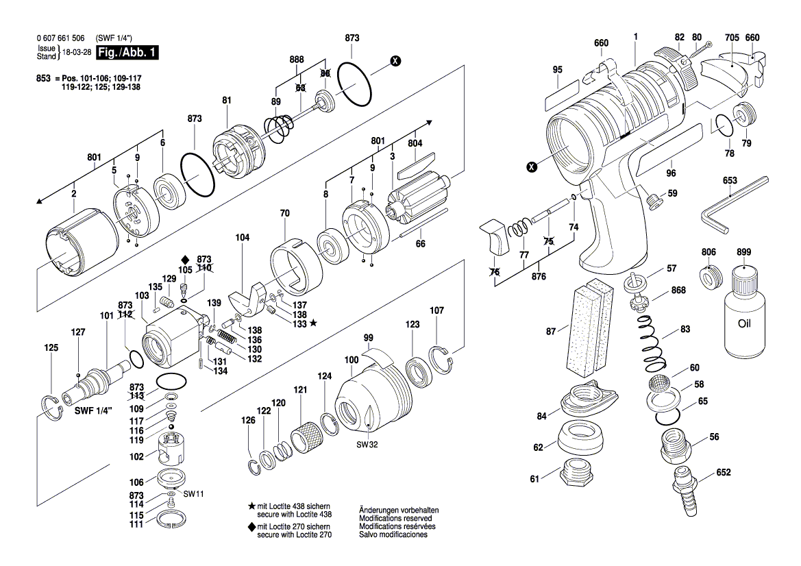 для импульсного гайковерта Bosch 250 WATT-SERIE 250 WATT 0607661506, деталировка 1