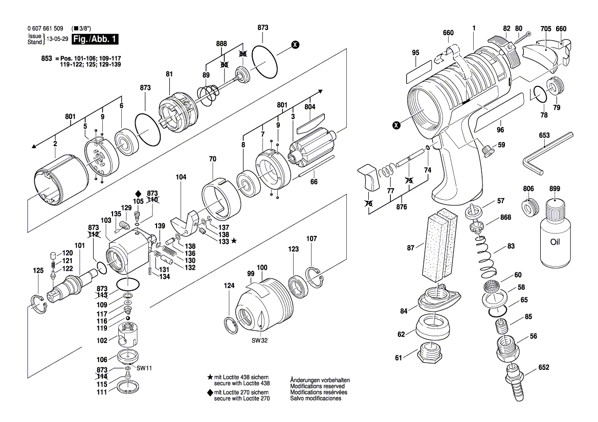 для импульсного гайковерта Bosch 250 WATT-SERIE 250 WATT 0607661509, деталировка 1