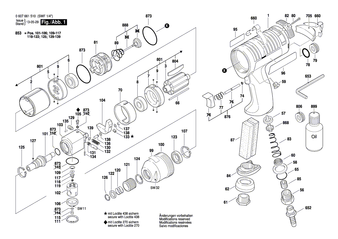 для импульсного гайковерта Bosch 250 WATT-SERIE 250 WATT 0607661510, деталировка 1