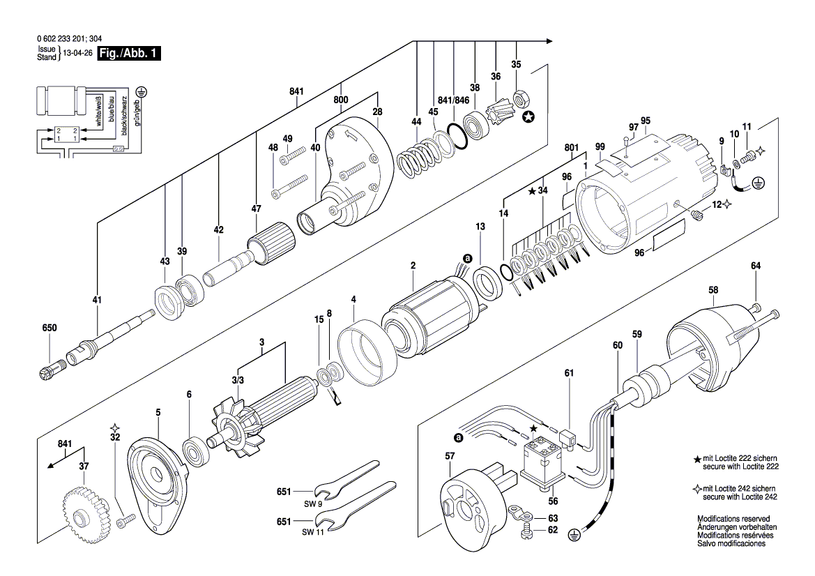 для прямой шлифовальной машины Bosch 265 V 0602233201, деталировка 1