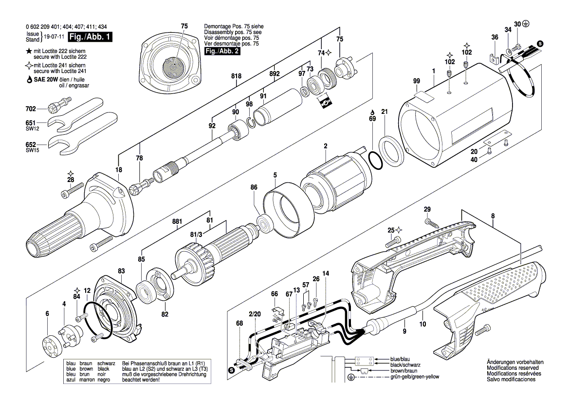 для прямой шлифовальной машины Bosch HGS 65/50 200 V 0602209434, деталировка 1