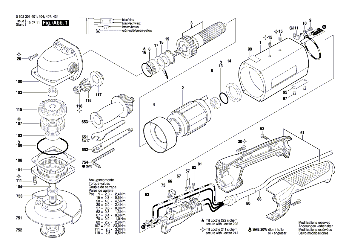 для угловой шлифмашины Bosch 0602301434, деталировка 1