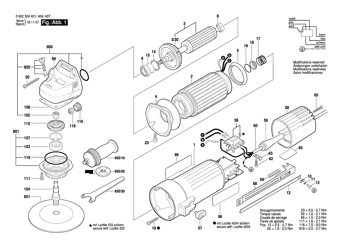 для угловой шлифмашины Bosch 0602324404, деталировка 1