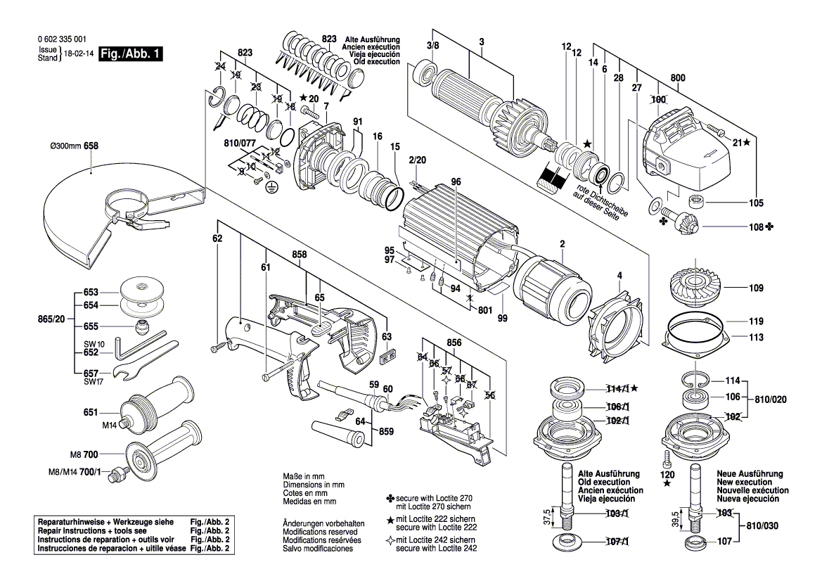 для угловой шлифмашины Bosch 135 V 0602335004, деталировка 1