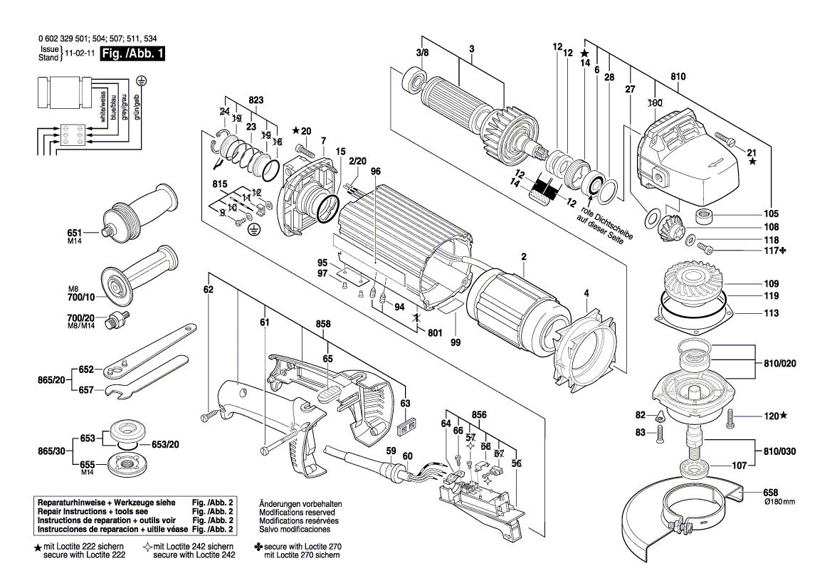 для угловой шлифмашины Bosch HWS 85/180 0602329501, деталировка 1