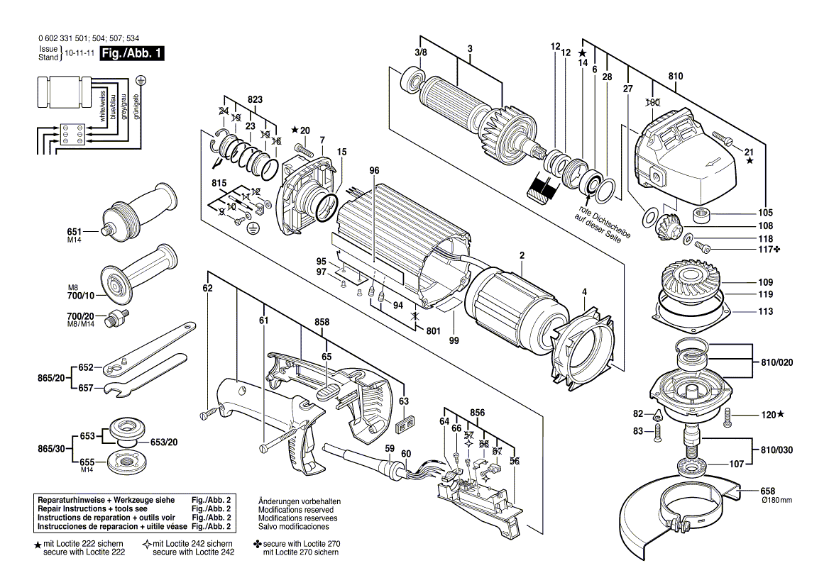 для угловой шлифмашины Bosch HWS 88/180 0602331501, деталировка 1