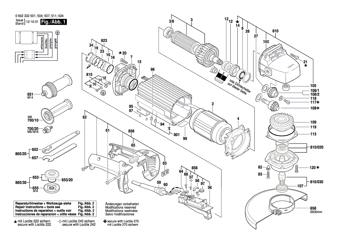 для угловой шлифмашины Bosch HWS 88/230 0602332501, деталировка 1