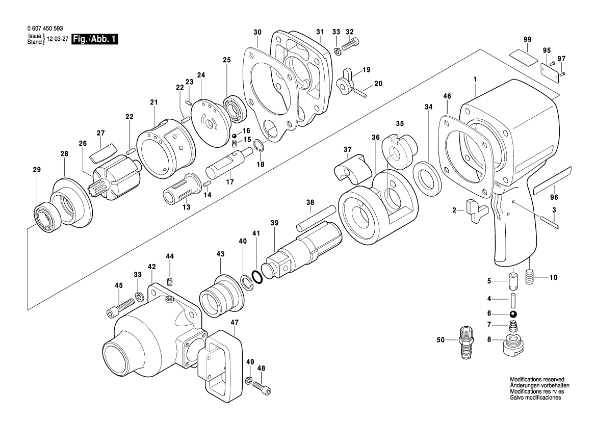 для импульсного гайковерта Bosch 0607450593, деталировка 1