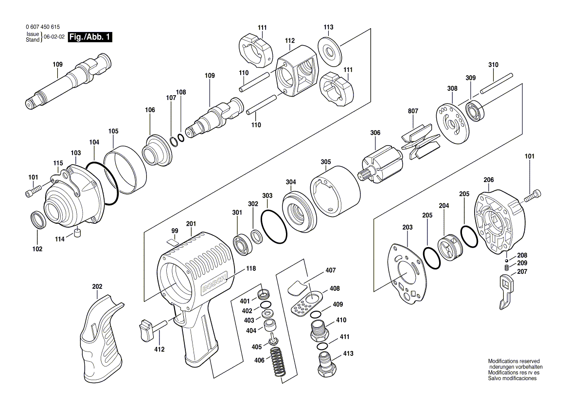 для импульсного гайковерта Bosch 0607450615, деталировка 1