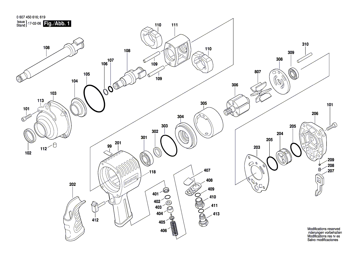 для импульсного гайковерта Bosch 0607450616, деталировка 1