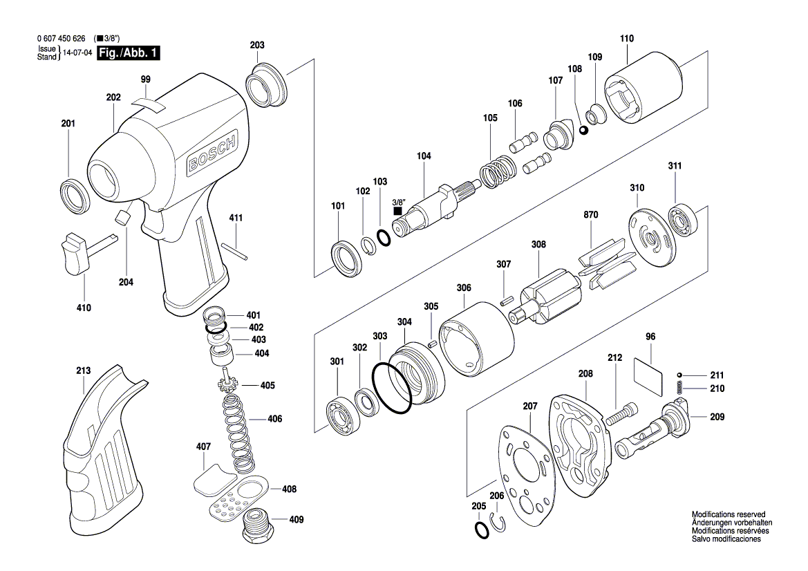 для импульсного гайковерта Bosch 0607450626, деталировка 1