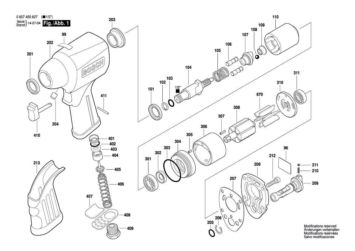 для импульсного гайковерта Bosch 0607450627, деталировка 1