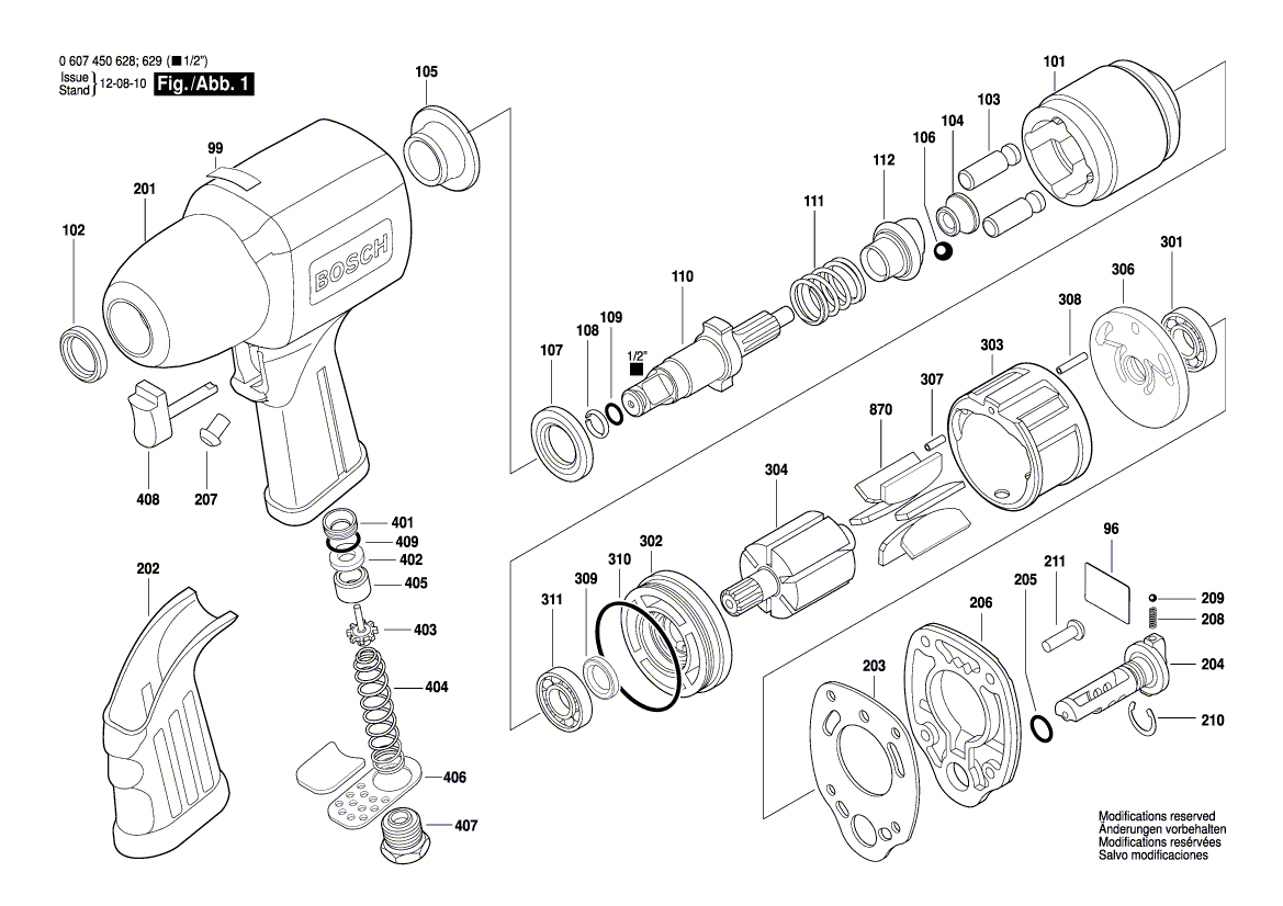 для импульсного гайковерта Bosch 0607450628, деталировка 1